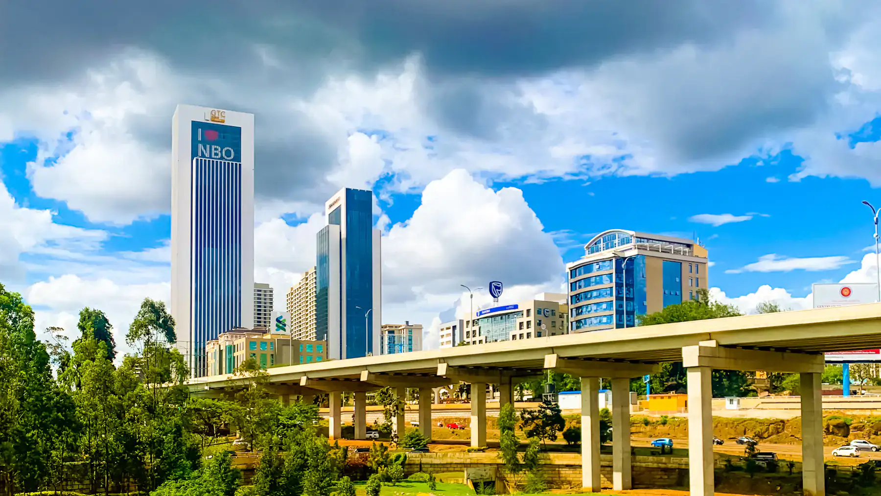 Nairobi Expressway crossing Westlands beside the high-rise skyline